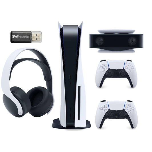 Playstation 5 Disc Version with Extra DualSense Wireless Controller, Camera, PULSE 3D Headset and Micro SD Card USB Adapter Bundle